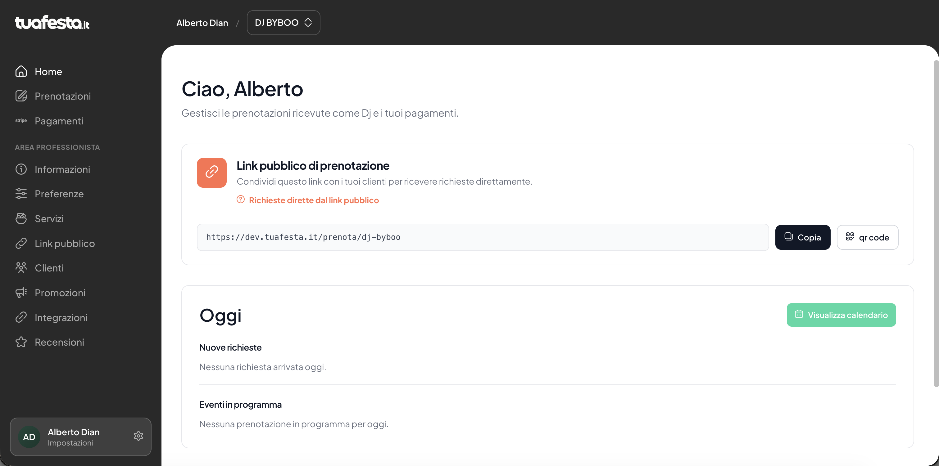 Dashboard professionista di DJ BYBOO